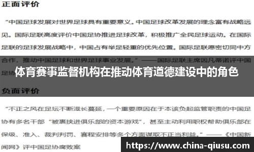 体育赛事监督机构在推动体育道德建设中的角色
